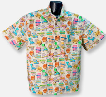 Blue Route 66 Hawaiian Shirt- Made in USA- 100% Cotton